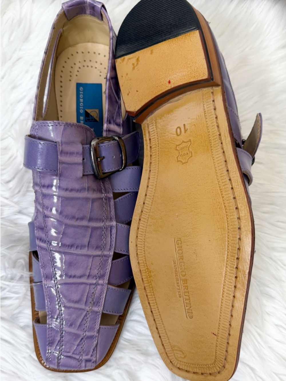 Giorgio Brutini Purple Leather Croc Fisherman Sandals Men’s 10 - Picture 8 of 8